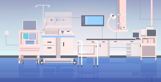 szpital stół operacyjny i urządzenia medyczne nowoczesna klinika chirurgia pokój szpital wnętrze intensywna terapia procedury chirurgiczne koncepcja poziome