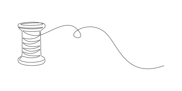 Wektor szpule nici w jednym ciągłym rysowaniu linii symbol szpuli dla atelier i koncepcji projektowania mody w prostym stylu liniowym edytowalny obrys doodle zarys ilustracji wektorowych