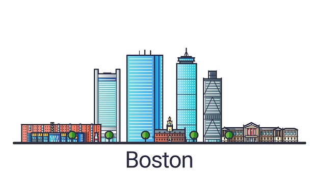 Sztandar Bostonu W Modnym Stylu Płaskiej Linii. Grafika Liniowa Miasta Boston.