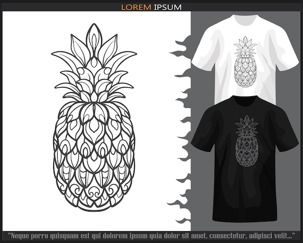 Plik wektorowy sztuka mandali ananasa na czarno-białej koszulce