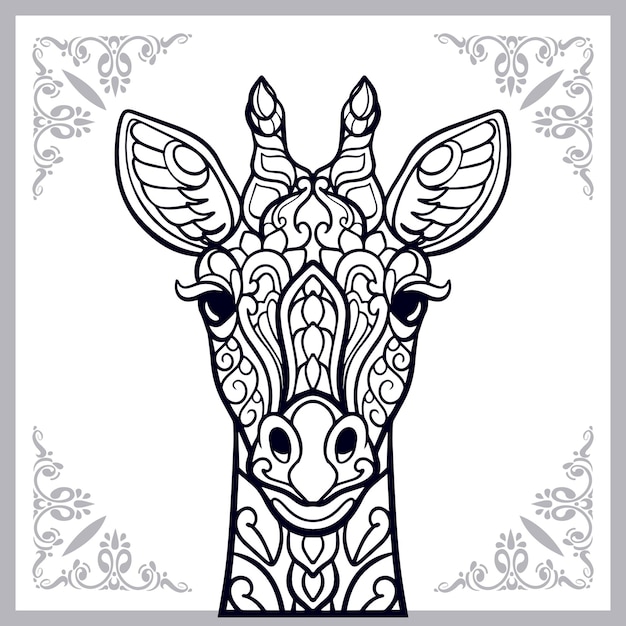 Sztuka zentangle żyrafa na białym tle