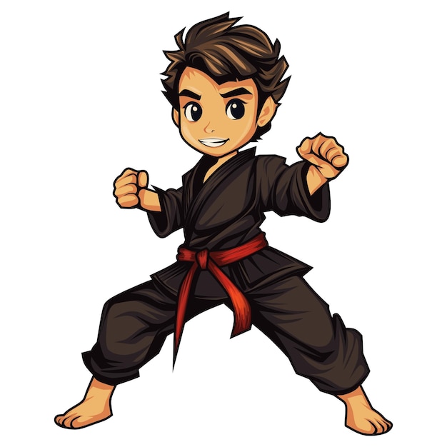 Plik wektorowy sztuki walki karate junior character logo design czarny mundur