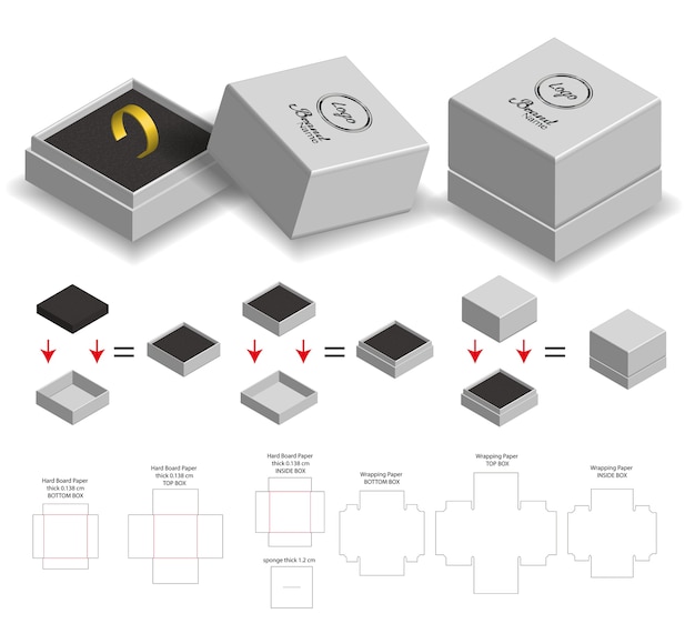 Plik wektorowy sztywne pudełko do makiet pierścienia z dieliną