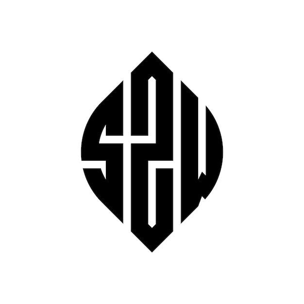 SZW okrągłe litery logo z kształtem okręgu i elipsy SZW elipsy litery z stylem typograficznym Trzy inicjały tworzą logo okręgu SZW Krąg emblemat abstrakcyjny monogram znak litery wektor