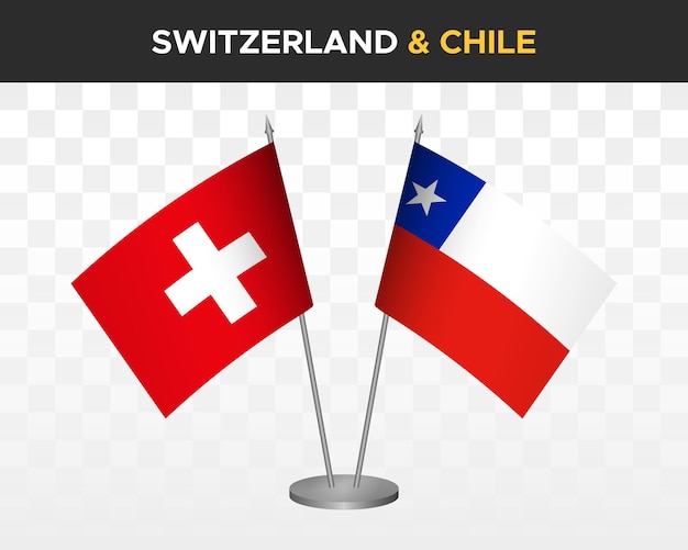 Szwajcaria Vs Chile Flagi Na Biurko Makieta Na Białym Tle Ilustracja Wektorowa 3d Szwajcarska Flaga Stołu