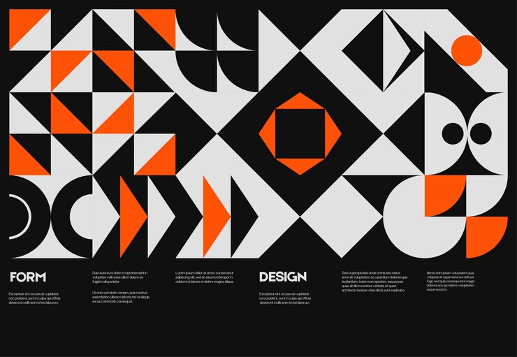 Wektor szwajcarski układ szablonu projektu plakatu z czystą typografią i minimalnym wzorem wektorowym z kolorowymi geometrycznymi kształtami