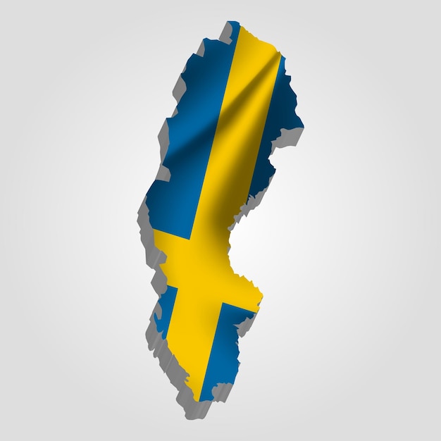 Szwecja 3d Mapa Z Macha Flagą