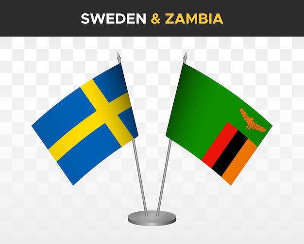 Szwecja Vs Zambia Flagi Biurko Makieta Na Białym Tle 3d Wektor Ilustracja Szwedzkie Flagi Stołowe