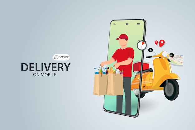 Szybka dostawa skuterem na telefon komórkowy Zamów pakiet w e-commerce przez aplikację