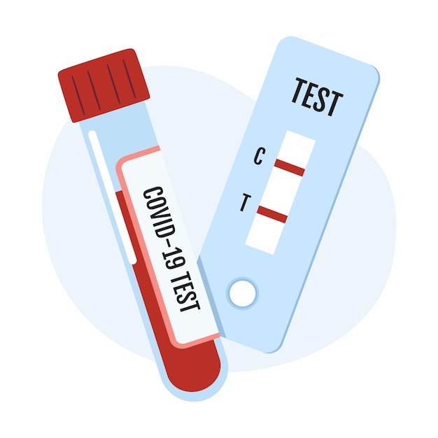 Plik wektorowy szybki test na covid-19 i badanie krwi in vitro. badania laboratoryjne.