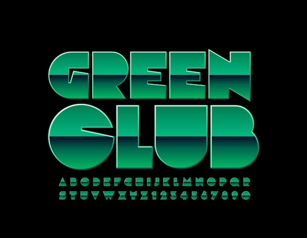 Plik wektorowy szykowny godło green club. unikalna błyszcząca czcionka. stylowe litery i cyfry alfabetu