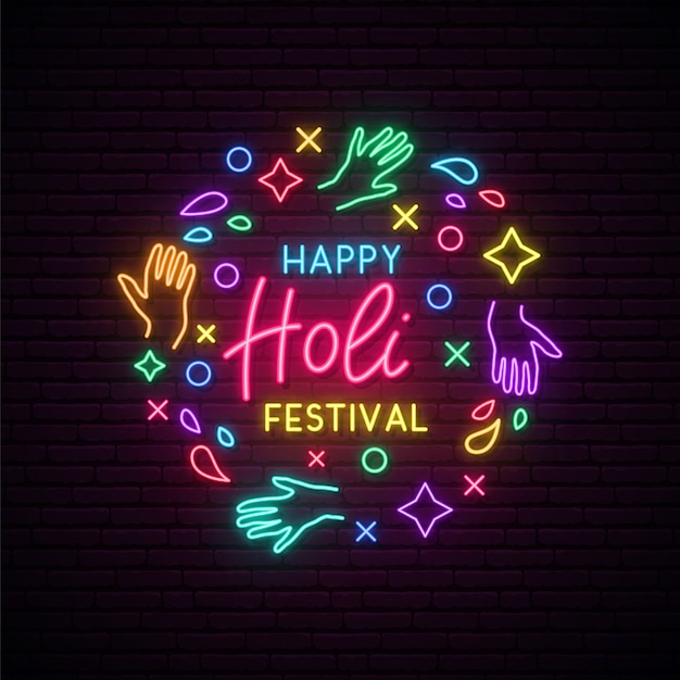 Szyld Neon Happy Holi Festival.