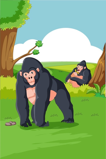Szympans jedzący banana i wędrujący ilustracji wektorowych