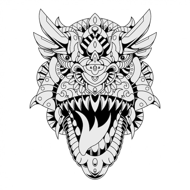 T-rex Mandala Zentangle Ilustracja W Stylu Liniowym