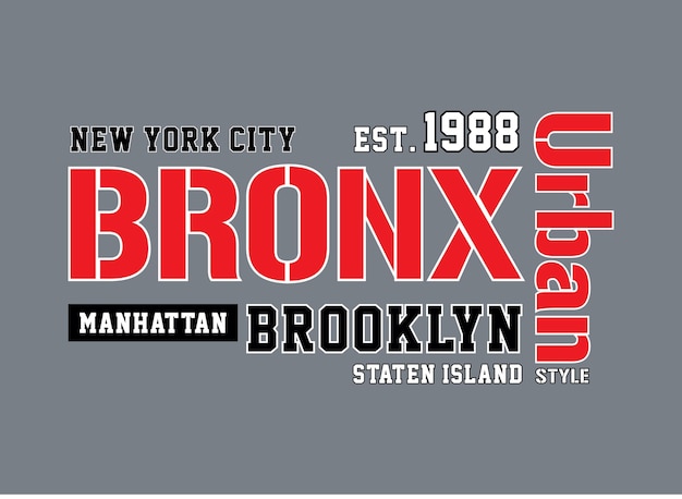 T-shirt Bronx Z Miejską Typografią, Gotowy Do Nadruku Wektorowego Premium