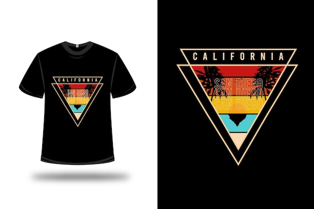 T-shirt California San Diego W Kolorze Pomarańczowo-żółto-niebieskim