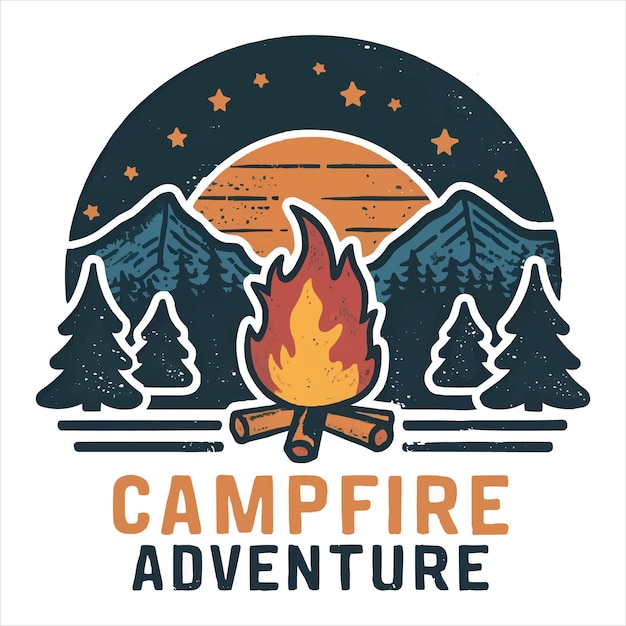 Plik wektorowy t-shirt design campfire adventure outdoor hill i moonlit night ilustracja