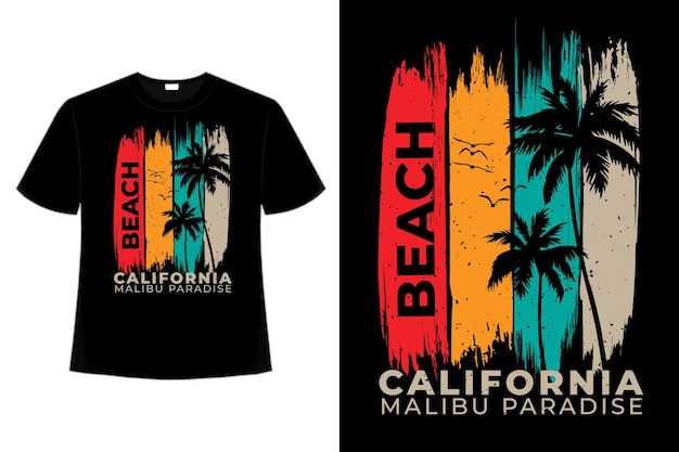 T-shirt Plaża Kalifornia Raj Palm Styl Szczotka Retro Vintage Ilustracja Vintage