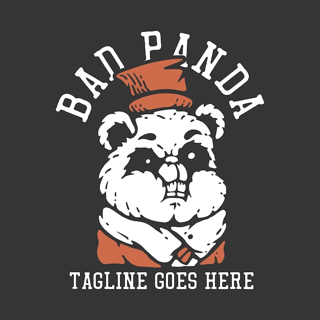 T Shirt Projekt Zła Panda Z Pandą W Kapeluszu I Szarym Tle Vintage Ilustracji