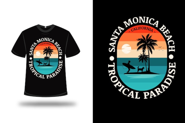 T-shirt Santa Monica Beach Tropical Paradise W Kolorze Pomarańczowo-zielonym