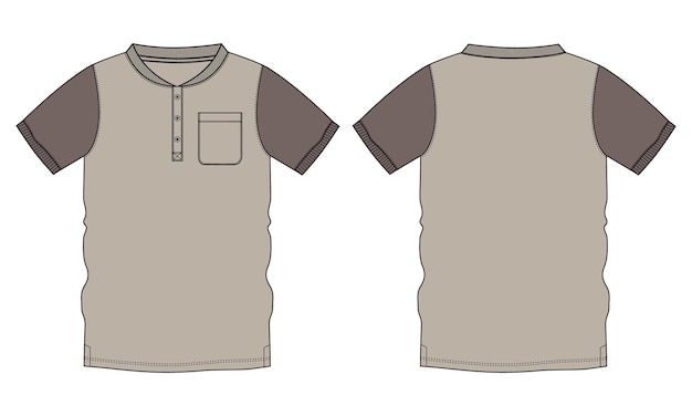 T Shirt Techniczny Płaski Szkic Ilustracji Wektorowych Szablon Koloru Khaki
