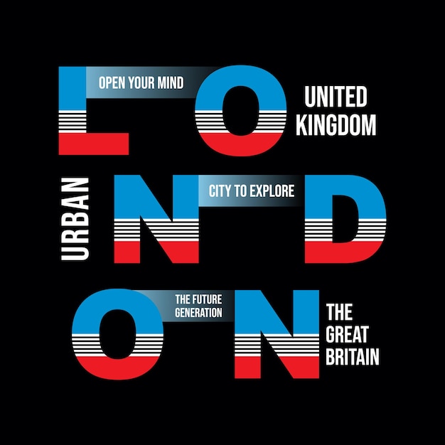 T-shirt z londyńską typografią, gotowy do wydrukowania wektora premium
