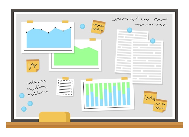 Tablica Magnetyczna Z Wykresami, Dokumentami, Notatkami I Naklejkami. Planowanie Zadań W Biurze.