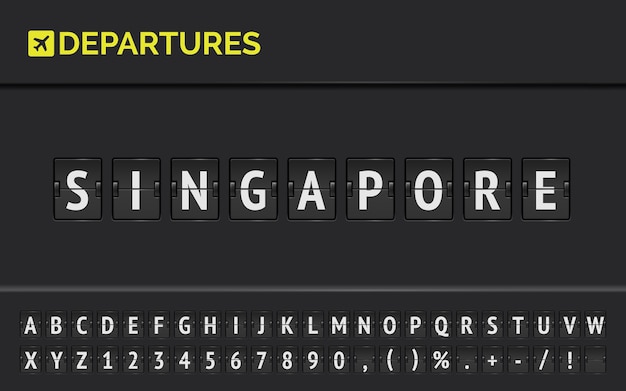 Tablica Mechaniczna Z Wylotem Do Singapuru W Azji. Wektor Odwróć Czcionkę Terminalu Lotniska