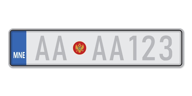 Plik wektorowy tablica rejestracyjna samochodu prawo jazdy czarnogórskiej normy europejskiej rozmiary