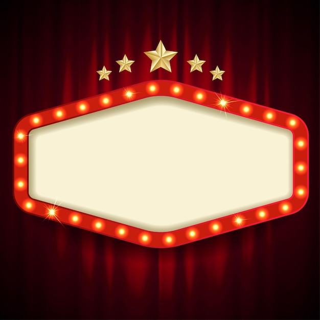 Tablica w stylu retro z ramką żarówki kształt sześciokątny znak teatralny vintage