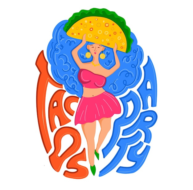 Plik wektorowy taco kuchnia meksykańska ilustracja przedstawiająca dziewczynę i taco