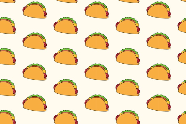 taco z pomidorem, sałatką, mięsem, kolorowy wzór na kremowym tle dla dekoracji i towarów
