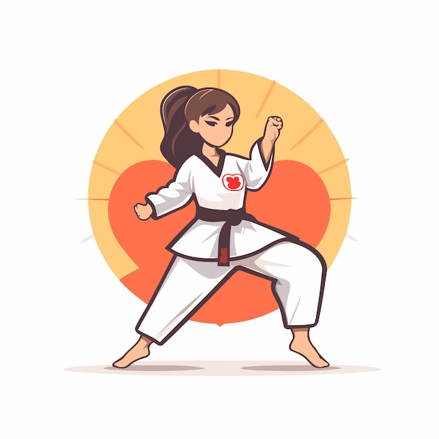 Taekwondo Dziewczyna Ilustracja Wektorowa W Płaskim Stylu