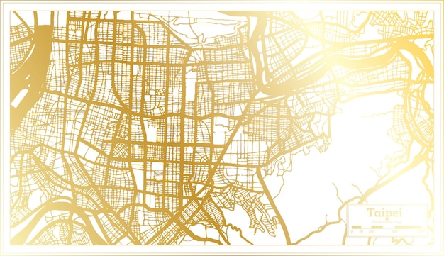 Taipei Mapa Miasta Tajwanu W Stylu Retro W Mapie Konturowej W Kolorze Złotym