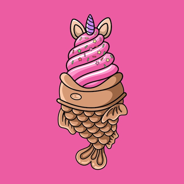 Taiyaki Ice Cream Ikona Ilustracja Kreskówka Słodkie Jedzenie Płaski Koncepcja Na Białym Tle Wektor Premium