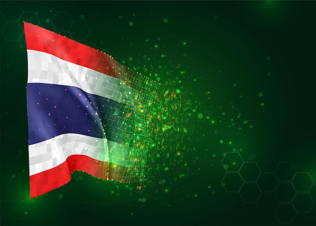 Tajlandia, 3d Flaga Na Zielonym Tle Z Wielokątami