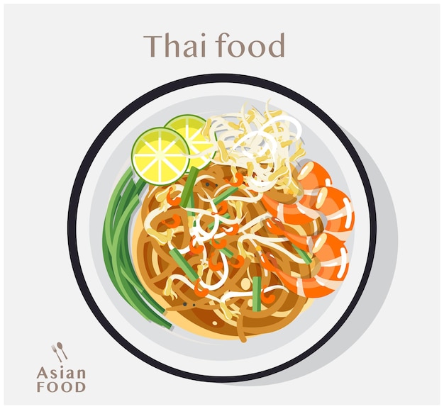 Tajskie Jedzenie Pad Thai, Ilustracja Koncepcja Widoku Z Góry