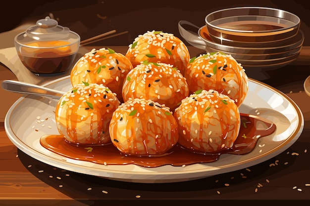 Takoyaki Kulki Ośmiornicy Japońska Przekąska Z Sosem I Kijami Izolowana Na Białym Tle