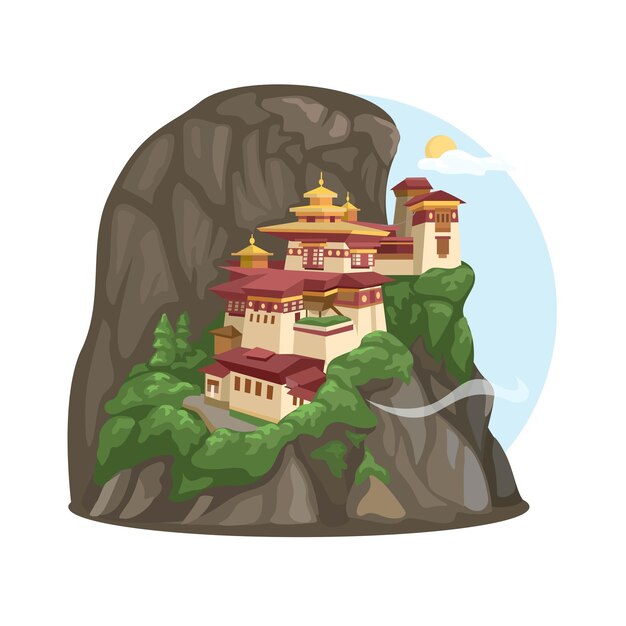 Plik wektorowy taktsang lhakhang lub klasztor gniazda tygrysów na klifie bhutan ilustracja wektorowa