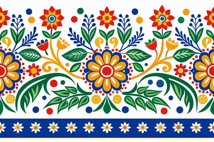 Wektor talavera poblano wektor bezszwowy horyzontalny wzorzec zainspirowany tradycyjną meksykańską ceramiką