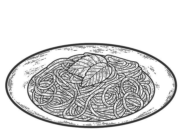Plik wektorowy talerz ze spaghetti szkic imitacja deski do zdrapywania czarno-biały