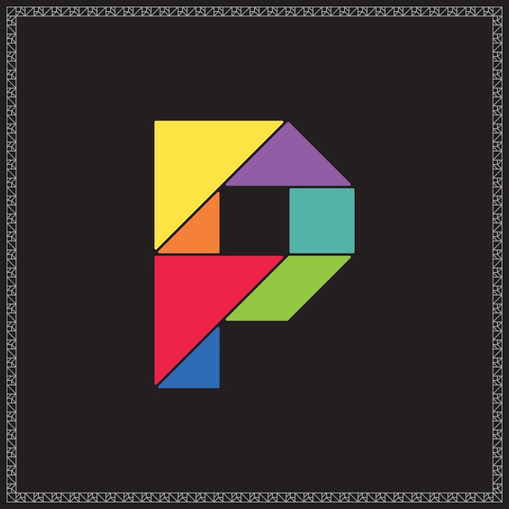 Wektor tangram puzzle liter p alfabet kolorowa ilustracja geometryczna