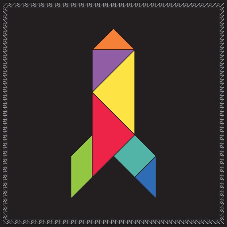 Wektor tangram puzzle rocket vector kolorowa ilustracja geometryczna