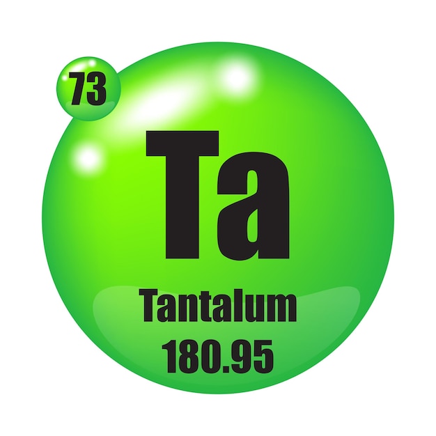 Tantal Ta element chemiczny numer atomowy 73 masa 18095 Zielona sfera