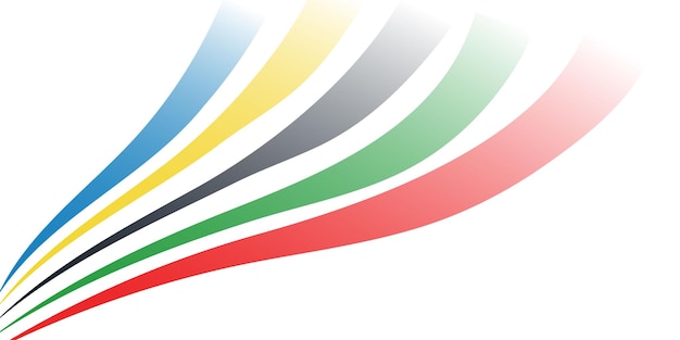 Tapeta sportowa z abstrakcyjnymi zakrzywionymi liniami w kolorze niebiesko-żółtym, czarno-zielono-czerwonym na białym tle
