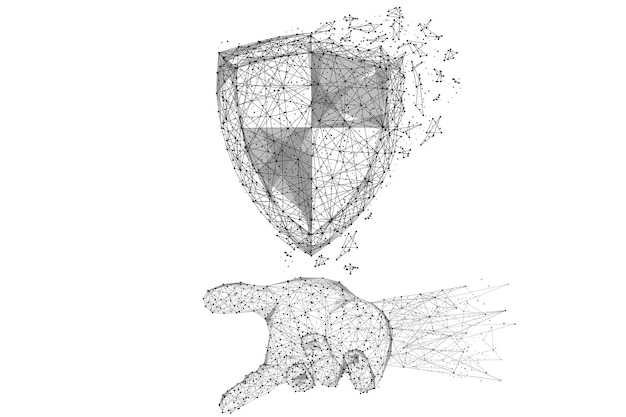 Tarcza W Dłoni Szkielet Low Poly Wielokątny Obraz Wektorowy W Postaci Gwiaździstego Nieba