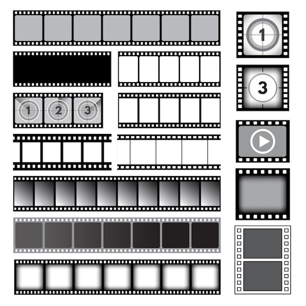 Taśma Filmowa. Kolekcja Zdjęć Z Taśmy Filmowej. Szablon Ramki Do Rolek Kinowych, Klisza Fotograficzna, Ilustracja Wideo I Multimediów