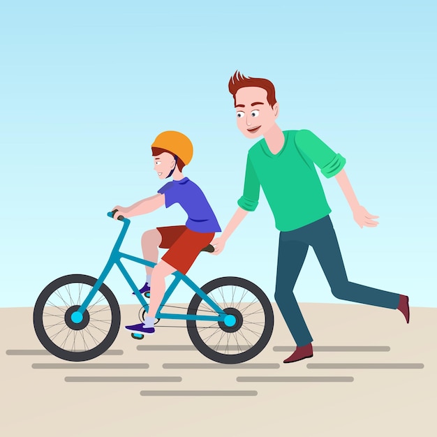 Tata Uczy Syna Jeździć Na Rowerze
