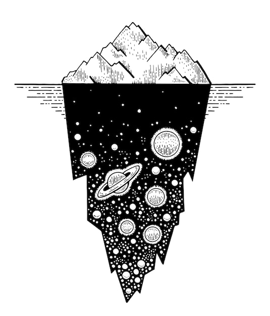 Tatuaż Szkic Góry Lodowej Z Przestrzenią Wszechświata W Ukrytym Lodzie