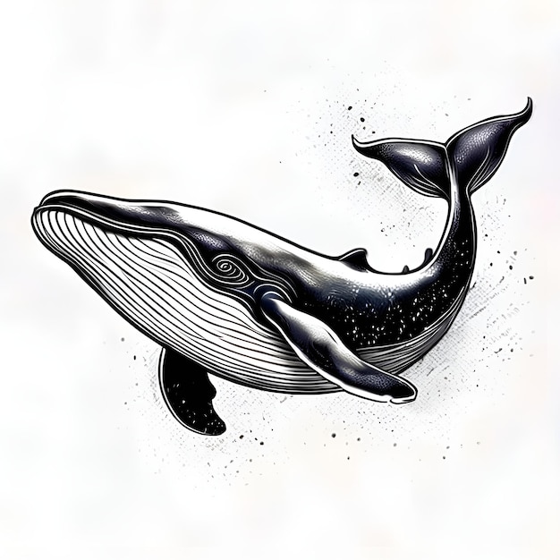 Tatuaż Wektorowy Wieloryba Czarno-biały Silueta Wieloryba Ilustracja Wektorowa Tatuażu